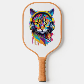 Cat in headphones pickleball paddle