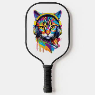 Cat in headphones pickleball paddle