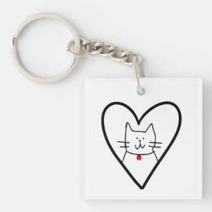 Cat in Heart Doodle Keychain
