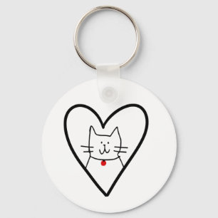 Cat in Heart Doodle Keychain