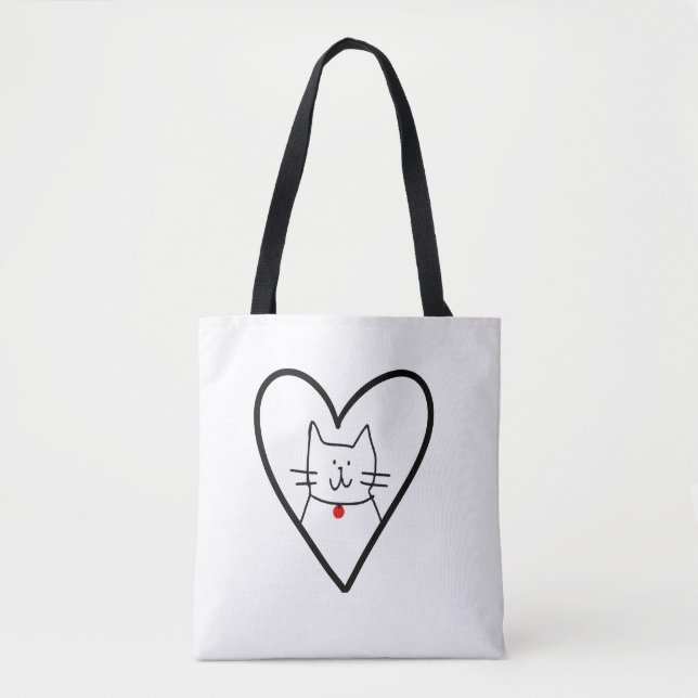 Cat in Heart Doodle  Tote Bag (Front)