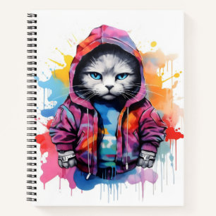 Cat in Hoodie Colourful Graffiti Notebook