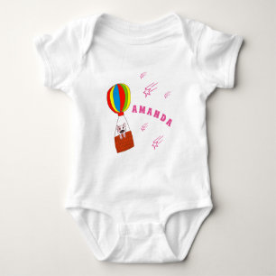 Cat in Hot Air Balloon with Stars Name Baby Bodysuit