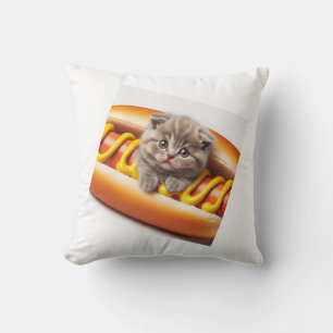 cat in hot dog and mustard throw pillow