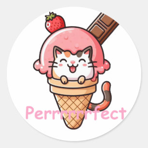 Cat in Ice-Cream Cone Perfect  Classic Round Sticker