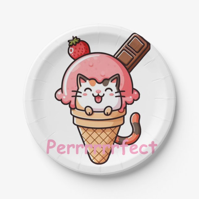 Cat in Ice-Cream Cone Perfect  Paper Plate (Front)