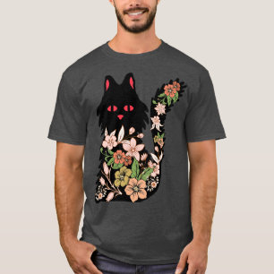 Cat In Lotus Tattoo colourful cat with flowers T-Shirt
