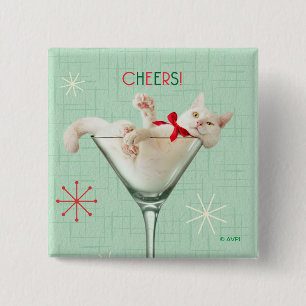 Cat in Martini Glass 2 Inch Square Button