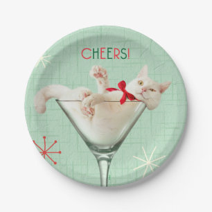 Cat in Martini Glass Paper Plate