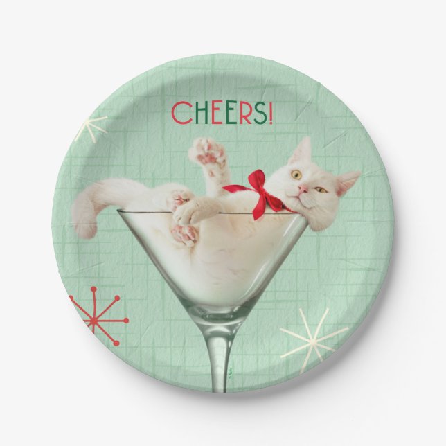 Cat in Martini Glass Paper Plate (Front)