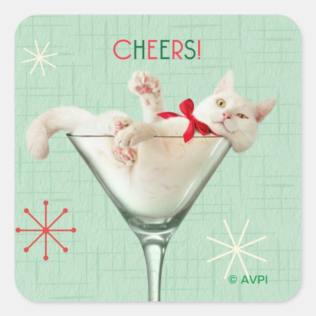 Cat in Martini Glass Square Sticker (Front)