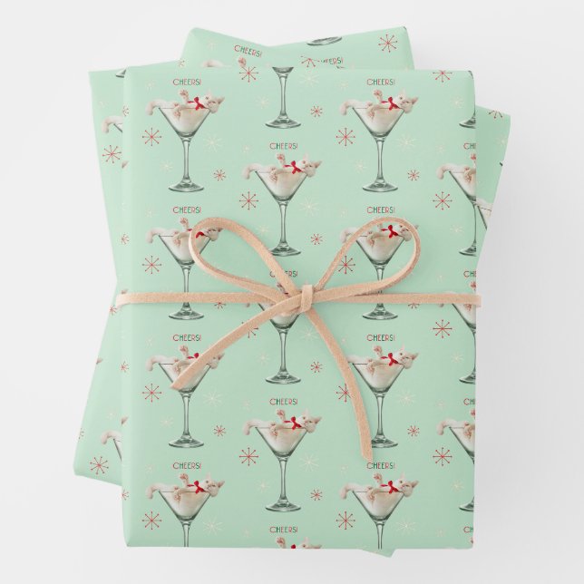 Cat in Martini Glass Wrapping Paper Sheet (In situ)
