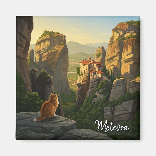 Cat in Meteora Greece Travel Magnet (Front)