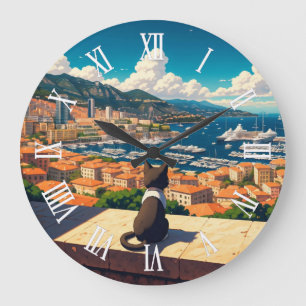 Cat in Monaco Monte Carlo Europe Travel Large Clock