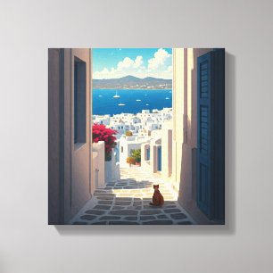 Cat in Mykonos Greece Cyclades Travel Canvas Print
