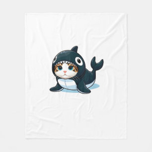 Cat in Orca Costume Fleece Blanket