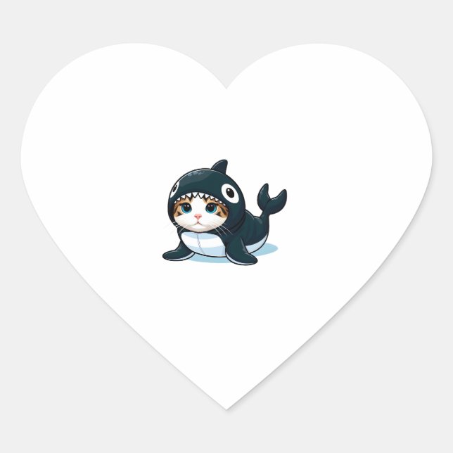 Cat in Orca Costume  Heart Sticker (Front)