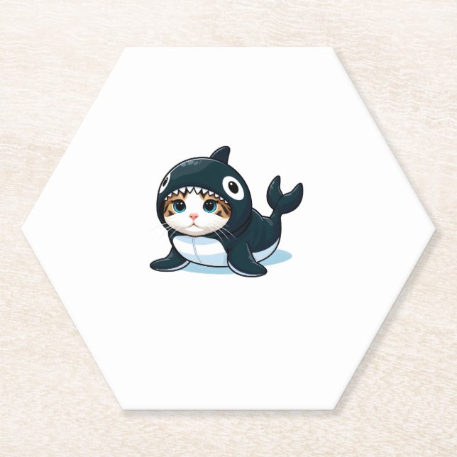 Cat in Orca Costume  Paper Coaster (Front)