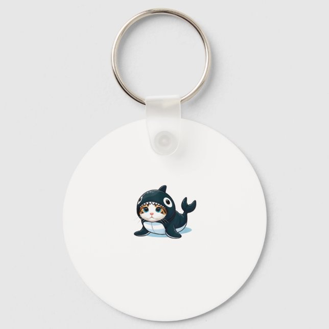 Cat in Orca Costume Tank Top Keychain (Front)