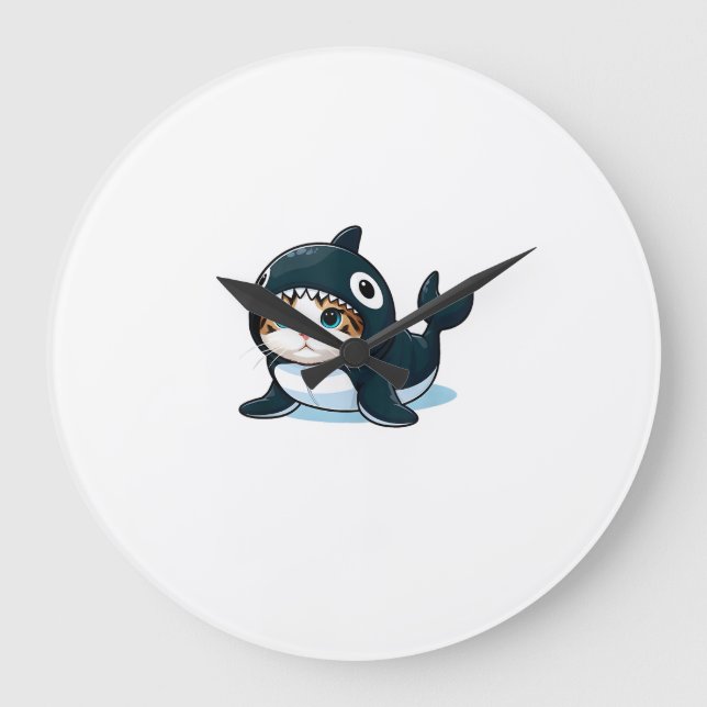 Cat in Orca Costume Tank Top Large Clock (Front)