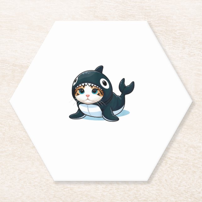 Cat in Orca Costume Tank Top Paper Coaster (Front)
