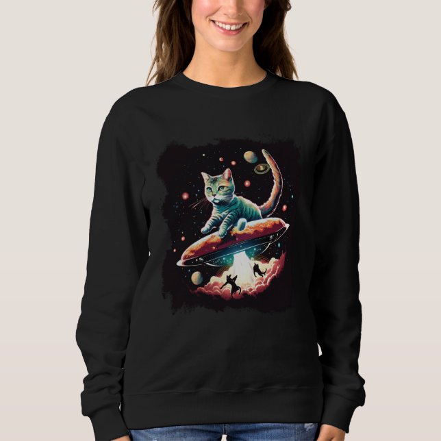 Cat In Outer Space UFO Alien Abduction Science Fic Sweatshirt (Front)