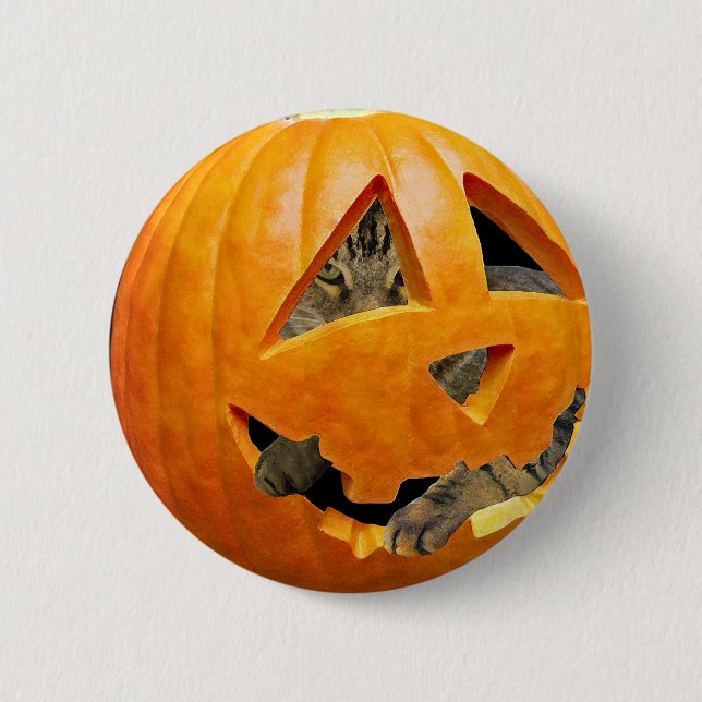 Cat in Pumpkin 2 Inch Round Button (Front)