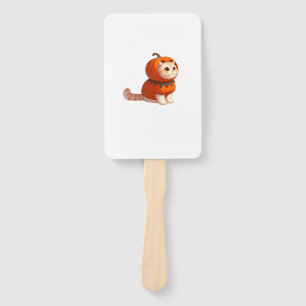 Cat in Pumpkin Costume for Halloween  Hand Fan