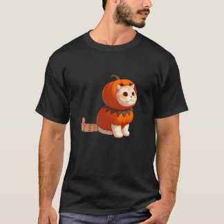 Cat in Pumpkin Costume for Halloween T-Shirt