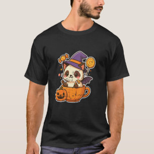 Cat in Pumpkin Cup with Lollipop T-Shirt