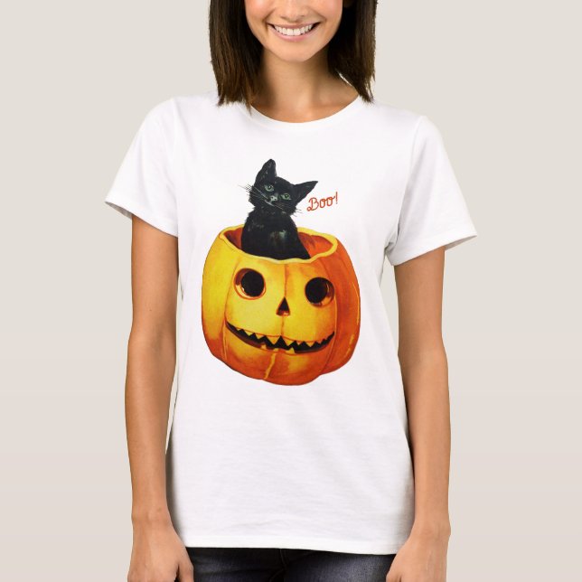 Cat in Pumpkin Halloween T-Shirt (Front)