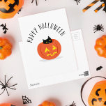 Cat In Pumpkin Happy Halloween Postcard<br><div class="desc">Cute Black Cat in a Jack O Lantern Pumpkin wishing a Happy Halloween on a blank post card.</div>