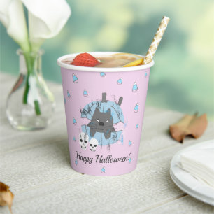 Cat in Pumpkin Skull Candy Corn Kids Halloween Pap Paper Cups