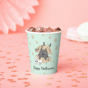Cat in Pumpkin Skull Candy Corn Kids Halloween Paper Cups