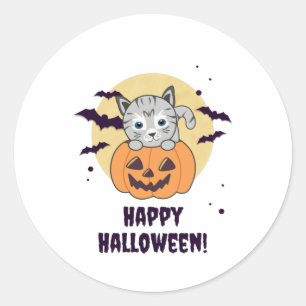 Cat In Pumpkin Sweet Cats Happy Halloween Classic Round Sticker