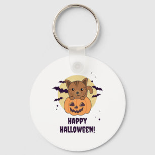Cat In Pumpkin Sweet Cats Happy Halloween Keychain