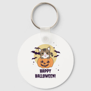Cat In Pumpkin Sweet Cats Happy Halloween Keychain