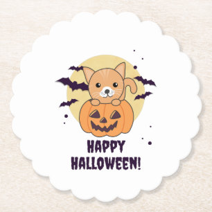 Cat In Pumpkin Sweet Cats Happy Halloween Paper Coaster