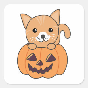 Cat In Pumpkin Sweet Cats Happy Halloween Square S Sticker