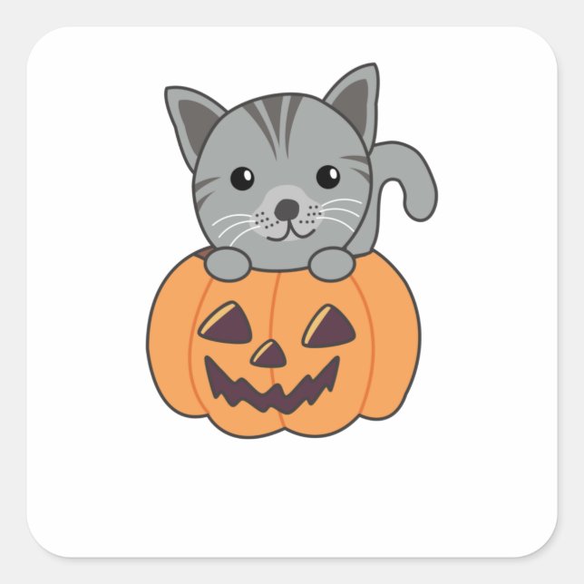 Cat In Pumpkin Sweet Cats Happy Halloween Square Sticker (Front)