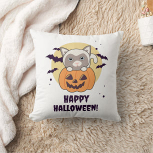 Cat In Pumpkin Sweet Cats Happy Halloween Throw Pillow