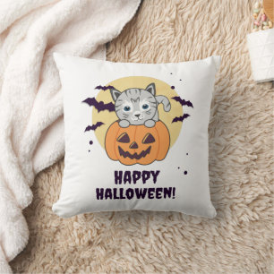 Cat In Pumpkin Sweet Cats Happy Halloween Throw Pillow