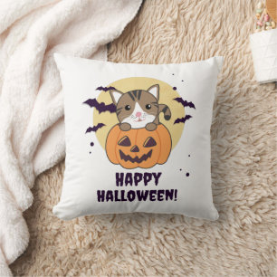 Cat In Pumpkin Sweet Cats Happy Halloween Throw Pillow