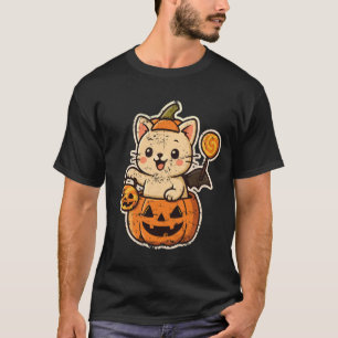 Cat in Pumpkin with Lollipop and Wings T-Shirt