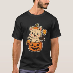Cat in Pumpkin with Lollipop and Wings T-Shirt