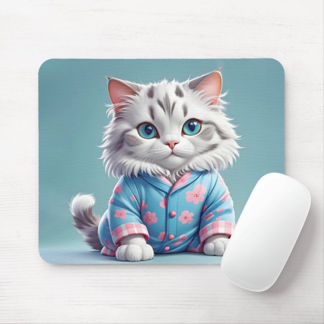 Cat In Pyjamas Mouse Pad (With Mouse)