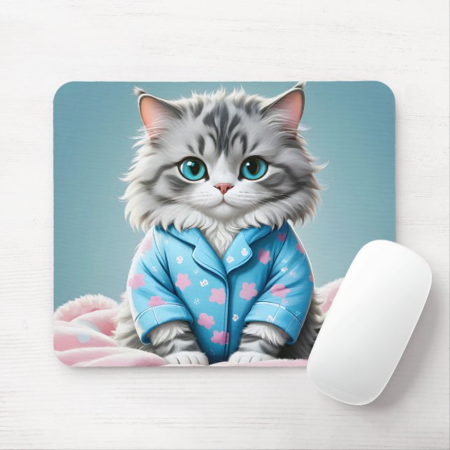 Cat In Pyjamas Mouse Pad (With Mouse)