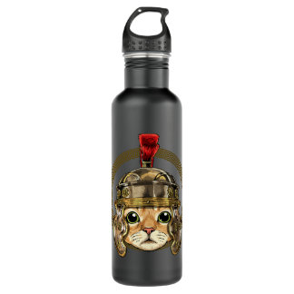 Cat in Roman Helmet Centurion Legionnaire Cat Love 710 Ml Water Bottle