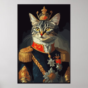 Cat in royal uniform portrait poster