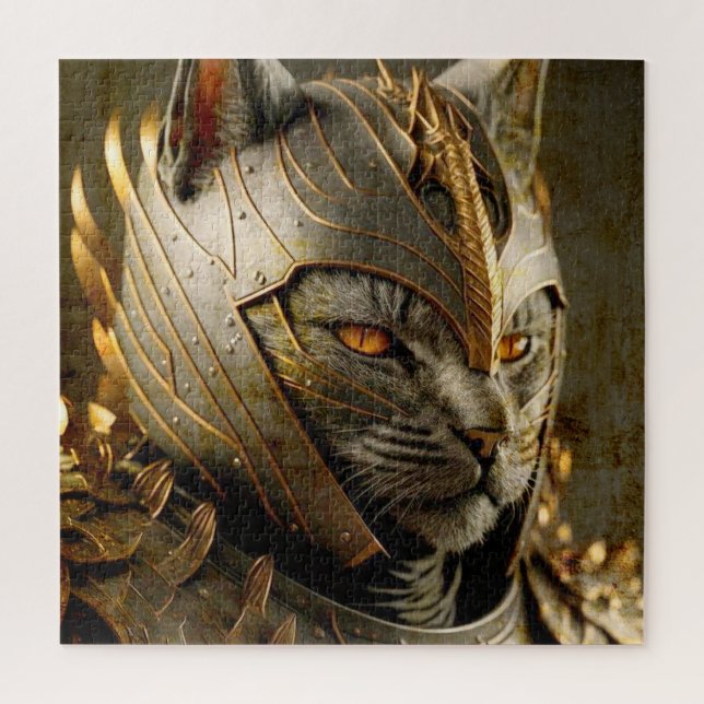 Cat in Samurai Helmet.  Jigsaw Puzzle (Vertical)